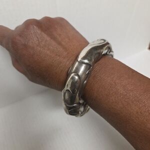 Vintage Ethnic 2-tone Handmade Bangle Bracelet (Signed)